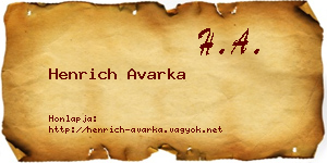 Henrich Avarka névjegykártya